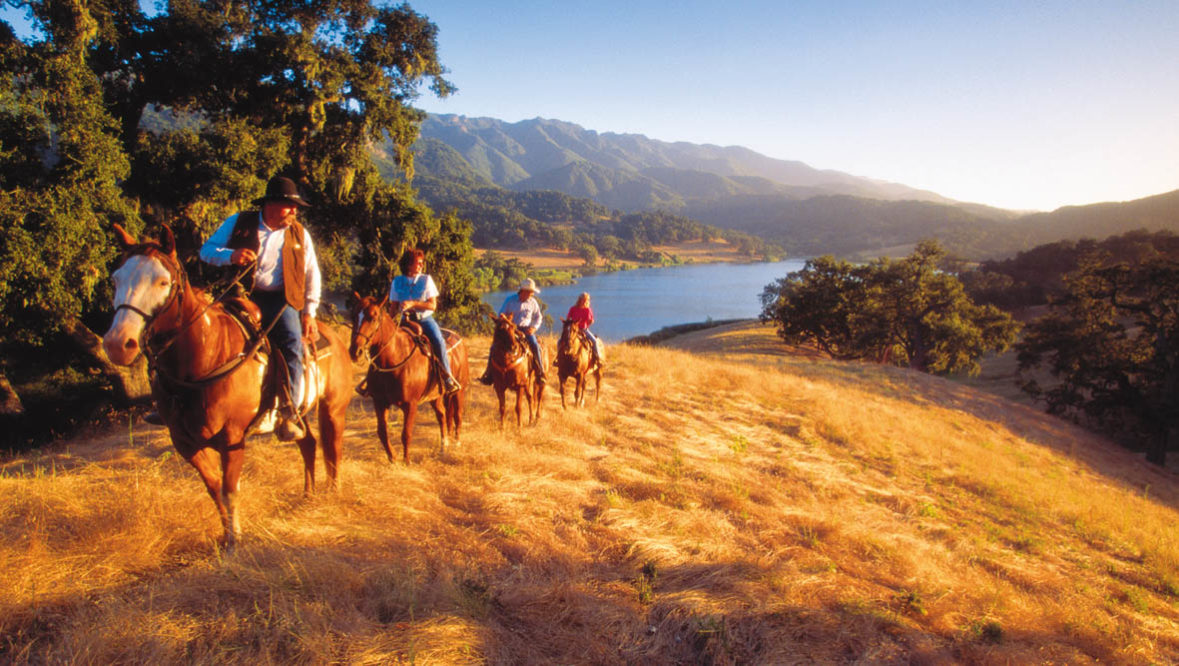 Trail ride at sunset at Alisal Guest Ranch