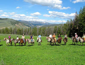 Family trail ride at Nine Quarter Circle Ranch