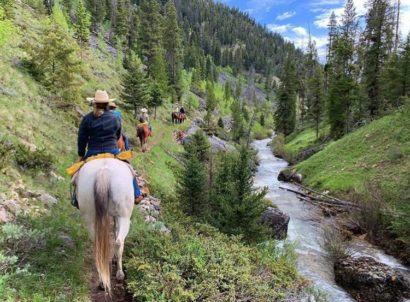 trail ride with horses riding alongside river