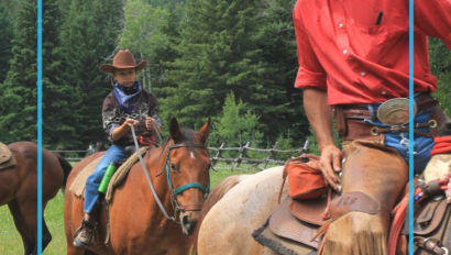 Child rider following a cowboy