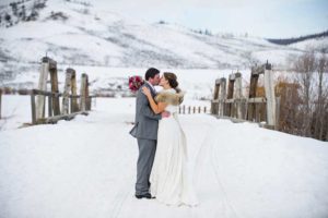 C Lazy U winter wedding couple