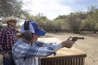 guest at the firing range at Kay El Bar Guest Ranch
