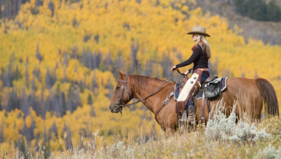 Cowgirl in a field at C Lazy U Ranch