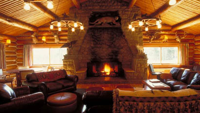 Lodge with fireplace at Nine Quarter Circle Ranch
