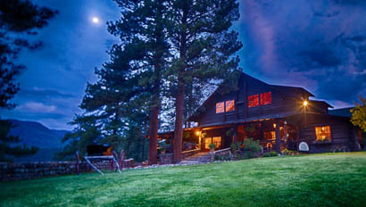Rainbow Trout lodge at night