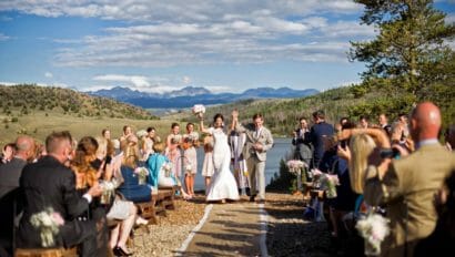 Bride and groom walking down the aisle
