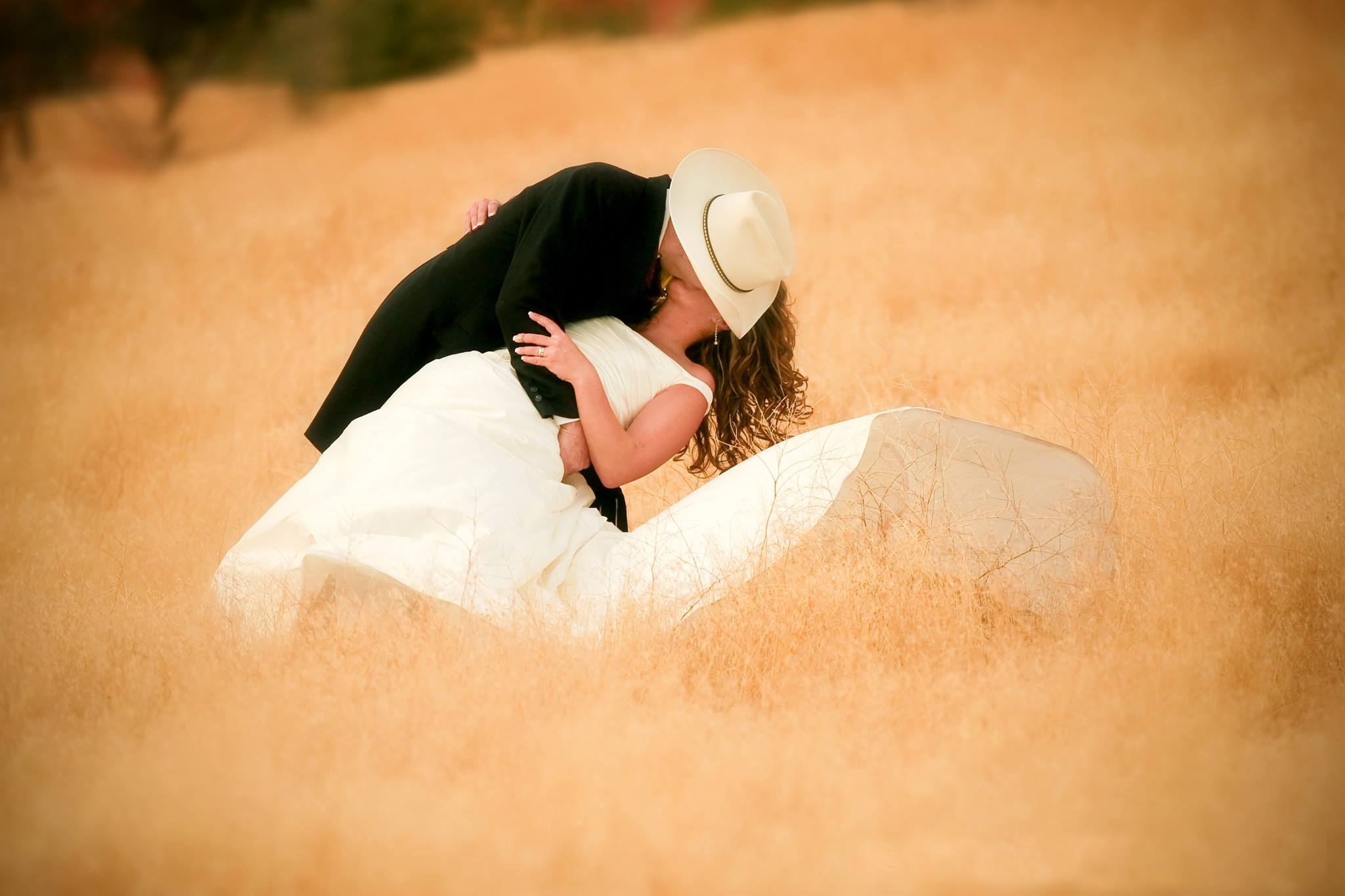 Couple getting married at a dude ranch